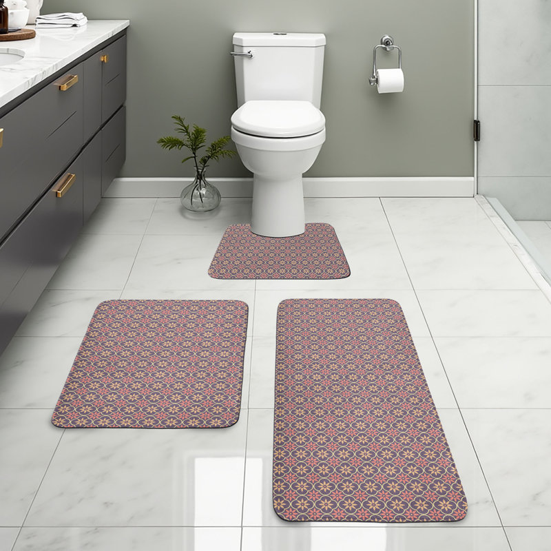  Ensemble de tapis géométriques pour salle de bain 3 pièces