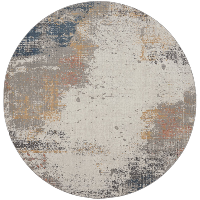 Tapis abstrait gris tissé à la machine, Rond 5 pi 3 po