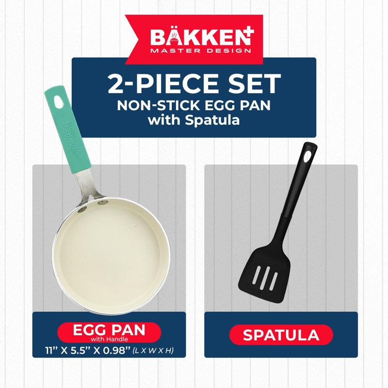 2-Pc Mini Pan Set – 5.5" Nonstick Egg Pan With Kitchen Spatula, Cool-Touch Handles, Heat Resistant Up To 400°F, Safe For All Cooktops, Aqua