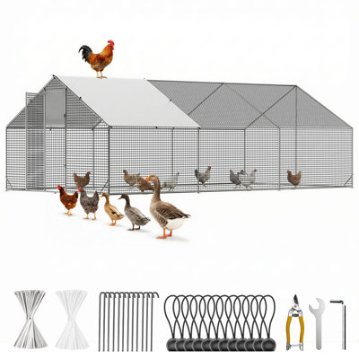 Metal Chicken Coop With Run, 19.7x9.8x6.6ft, Walk-in Chicken Run For Yard With Cover, Upgrade Double Lock & Rust-proof Mesh, Stainless Steel Ties, Easy Assembly, Chicken Pen For Ducks, Rabbits