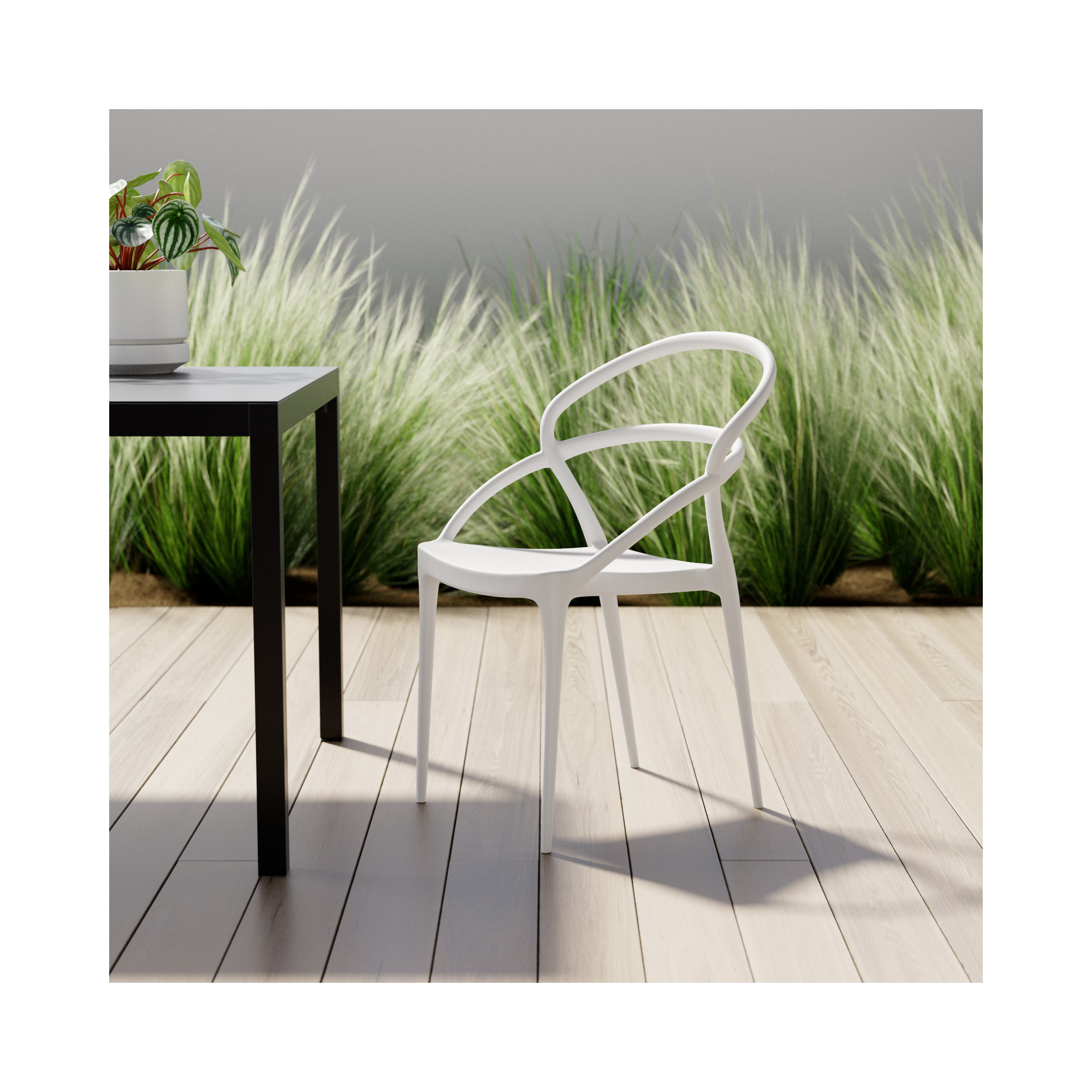 Grover Stacking Patio Dining Armchair, White