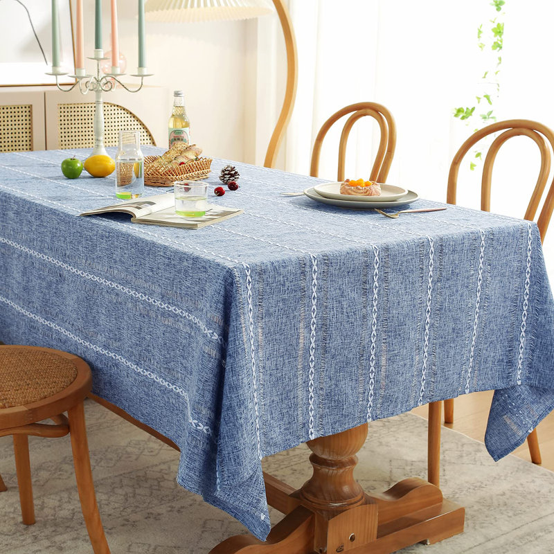 Blue Linen-Like Polyester Rectangular Tablecloth, 60 x 120 Inches