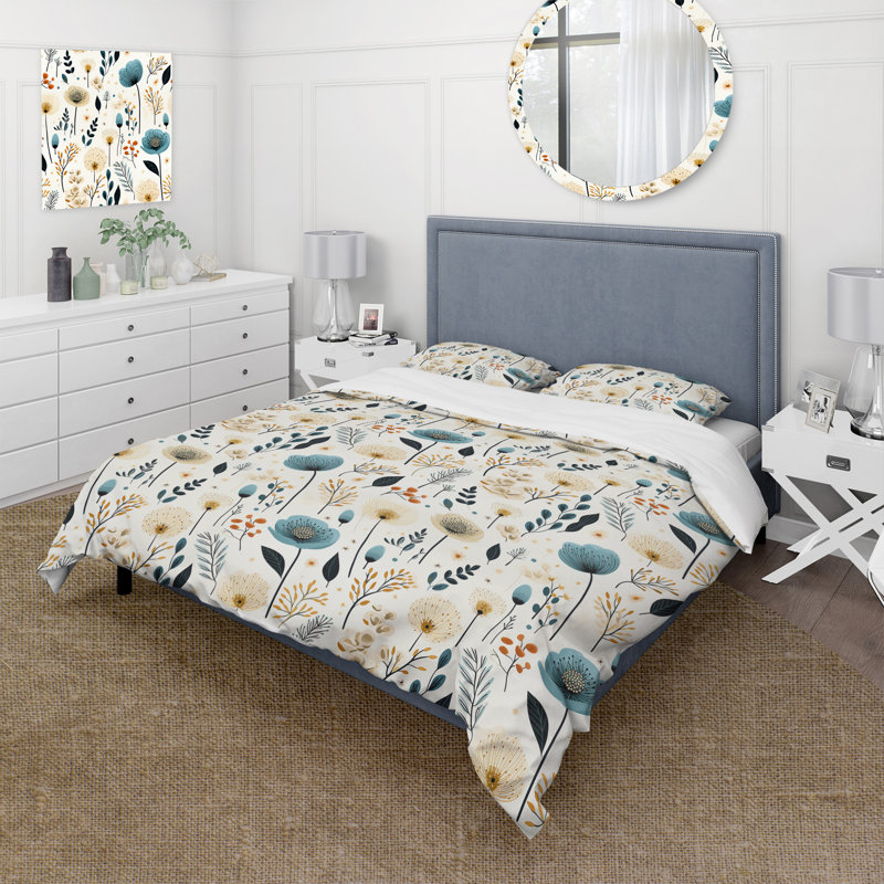 Ensemble de housse de couette Floral - sérénité blanche et bleue, Nordic Blossom Floral