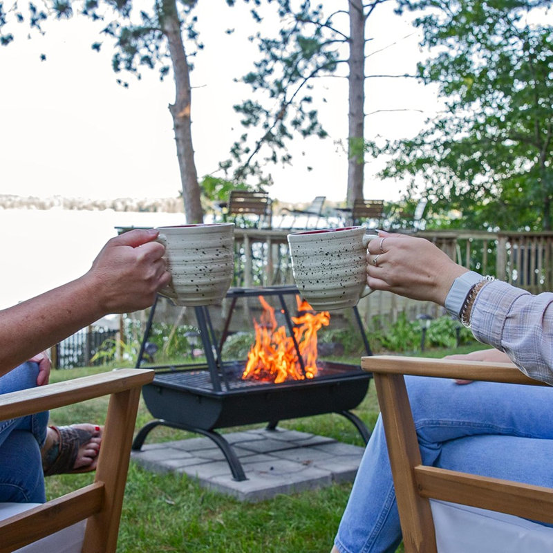 Foyer d'extérieur en acier 36 pouces avec barbecue - foyer au bois avec grille de cuisson, pare-étincelles, housse et tisonnier