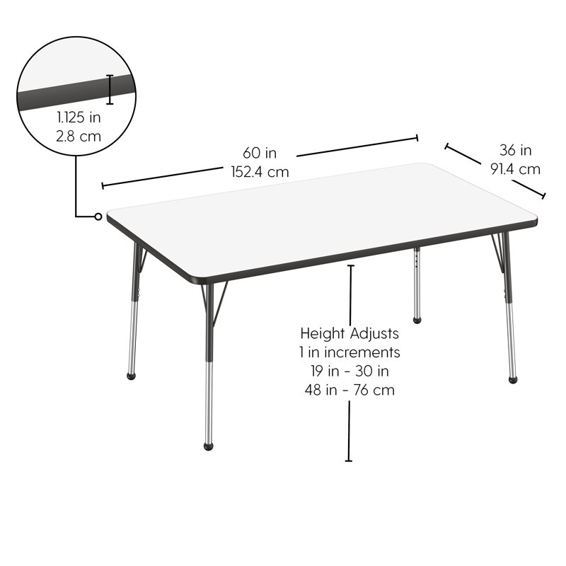 Table d'activités rectangulaire, 36" x 60", Tableau blanc / noir, Roulement à bille standard