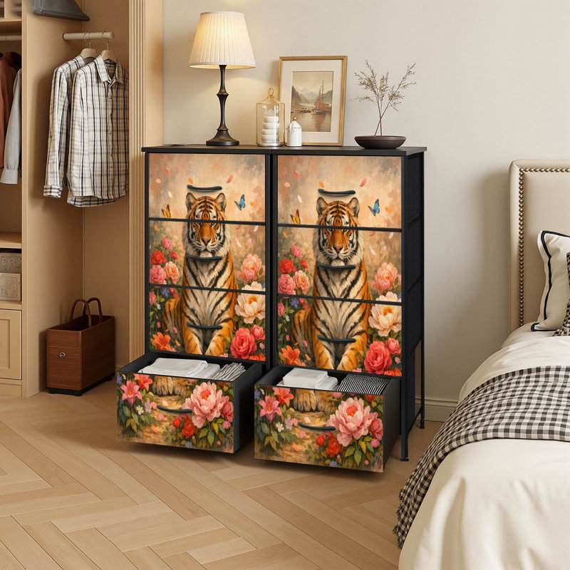Commode verticale 4 tiroirs avec tiroirs en tissu Majestic Tiger