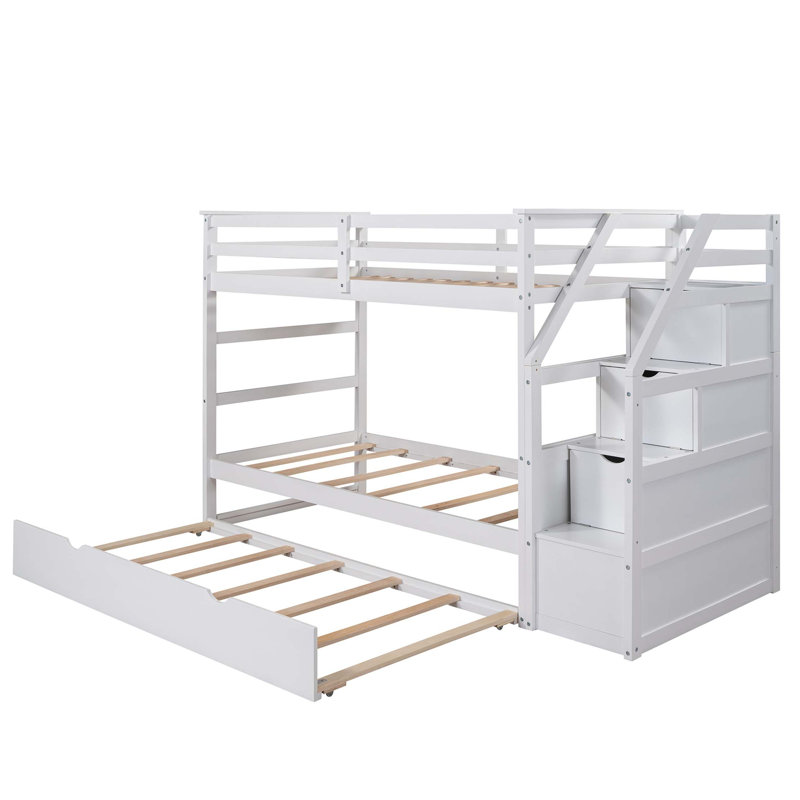 Twin-Over-Twin Bunk Bed with Trundle and 3 Storage Stairs