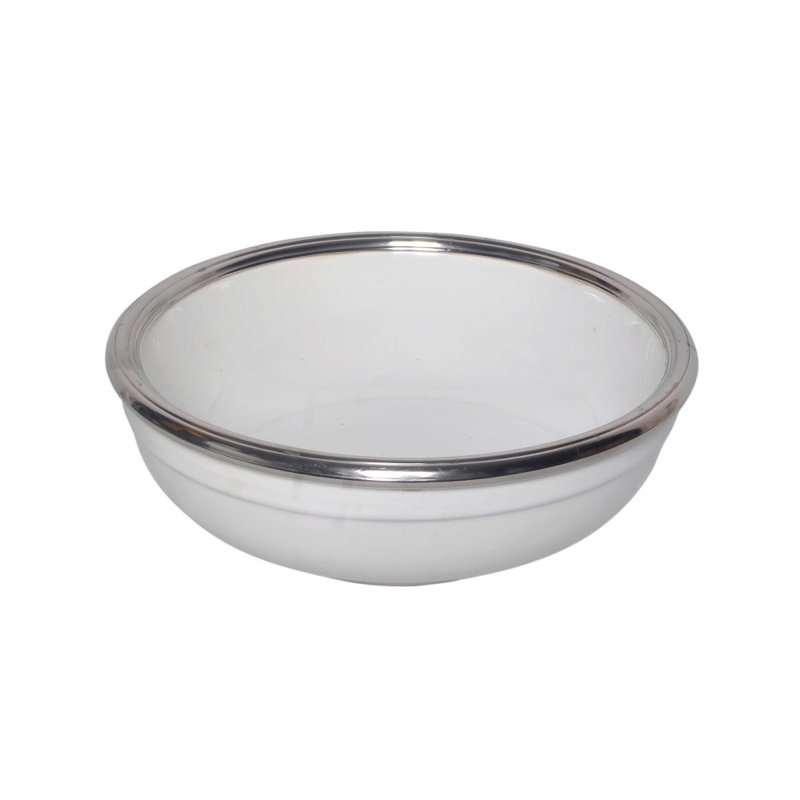 Bol décoratif Hemby en blanc / argent, H 3,5 po x l 10,5 po x P 10,5 po