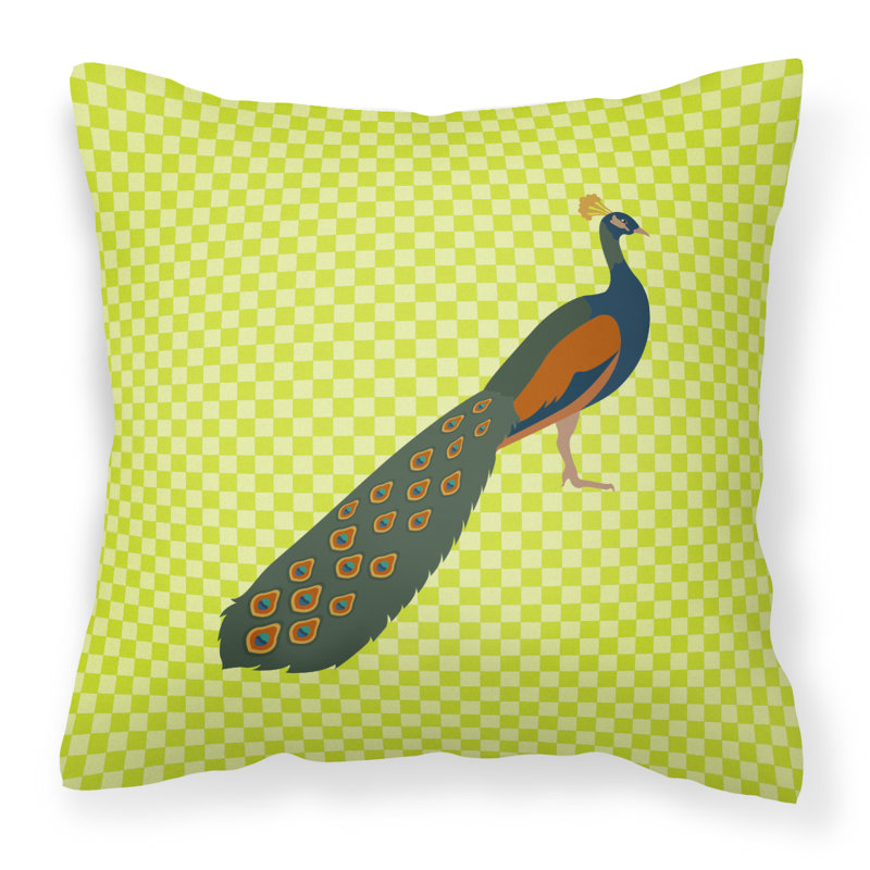Coussin décoratif d’extérieur peacock paon check, Vert, 18 po x 18 po