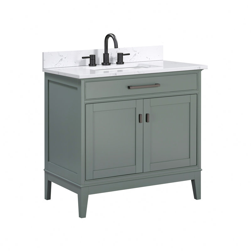 Anglet 36" Single Bathroom Vanity with Top, Cala White, Smoke Green