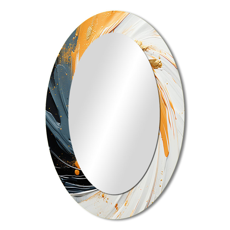 Radiant Revolve Orange Spiral - Miroir mural ovale orange moderne, 36 po x 24 po