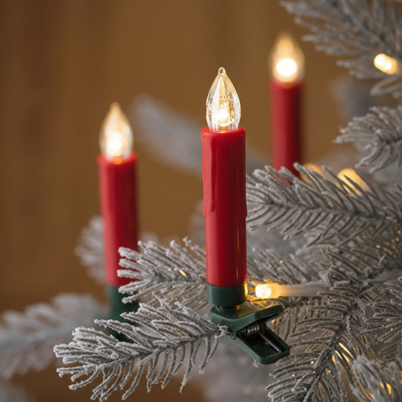 Paquet de 20 bougies effilochées à DEL rouge sans flamme pour arbre de Noël / fenêtre, blanc chaud scintillant de 3,5 po, 20