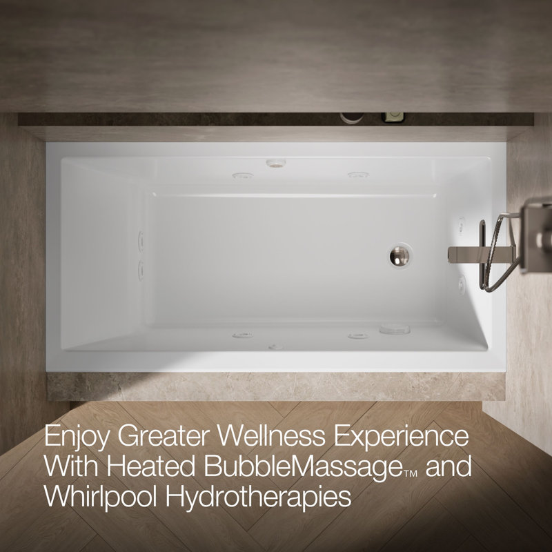 Underscore Rectangle 60-In X 30-In Heated Bubblemassage Air Bath With Whirlpool, Alcove, Right Drain, White, Right