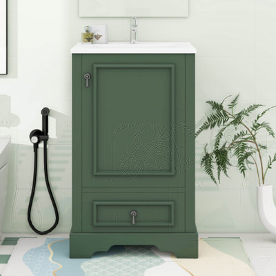 Meuble-lavabo de 20 po avec lavabo en céramique et tiroir à compartiments, tablette ajustable en forme de U