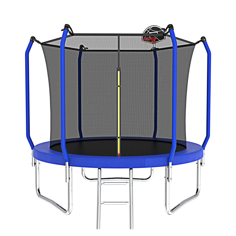 Blue 10FT Round Trampoline with Enclosure and Basketball Hoop