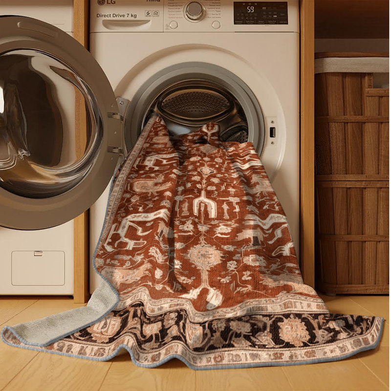 Tapis brun lavable à la machine, Rond 3 pi