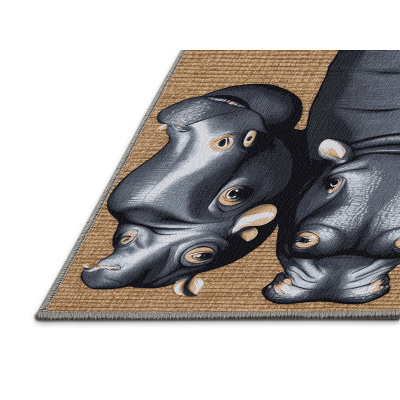 Washable Hippopotamus Wildlife Area Rug, Rectangle 7' x 9'