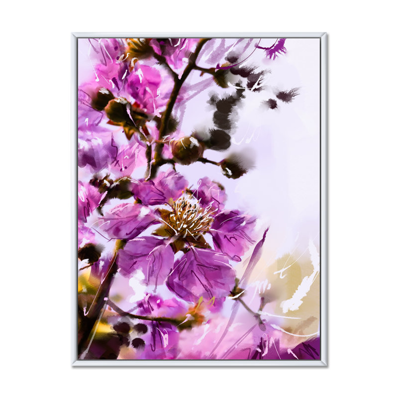 Fleurs mauves II - Peinture, H 20 po x l 12 po x P 1 po, Cadre flottant blanc