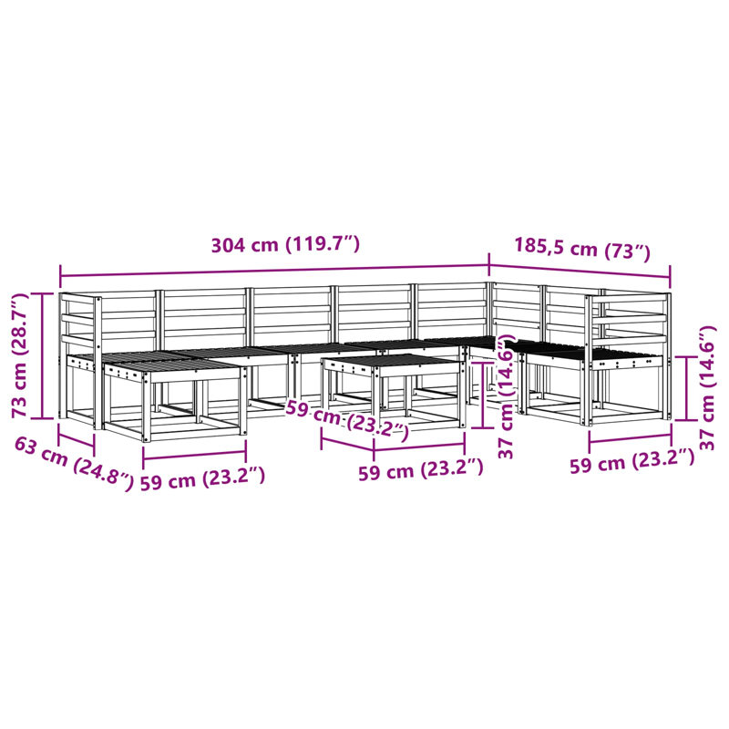  Outdoor Sofa Set 9 pcs Solid Acacia Wood Sectional Modular Furniture