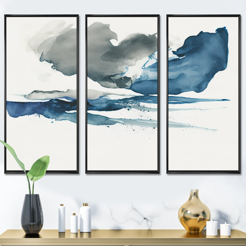 «Imperial Blue Solitude III», impression sur toile 3 pièces, Toile encadrée noire, H 28 po x l 36 po x P 1 po