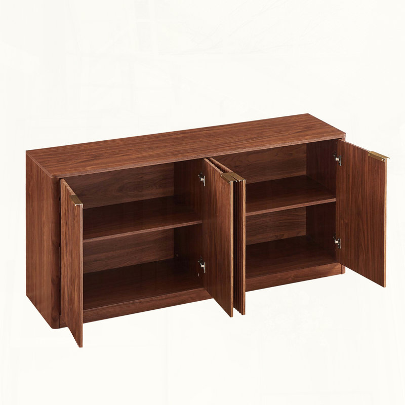 Modern Wavy Sideboard with Curved Contour and Four Doors, Walnut