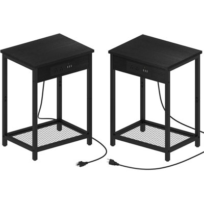 2 - Pack Black Side Tables Extended Power Strip + 3 USB Ports