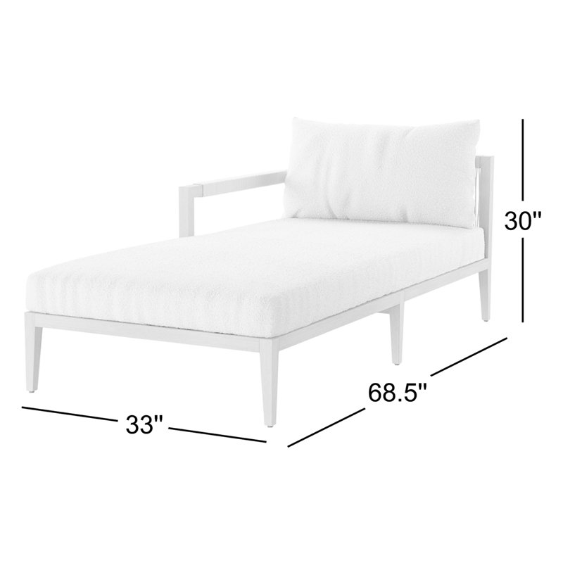 Sherwood Outdoor Teak Chaise Lounge, Fiqa Cream Boucle, Washed Brown/Gray