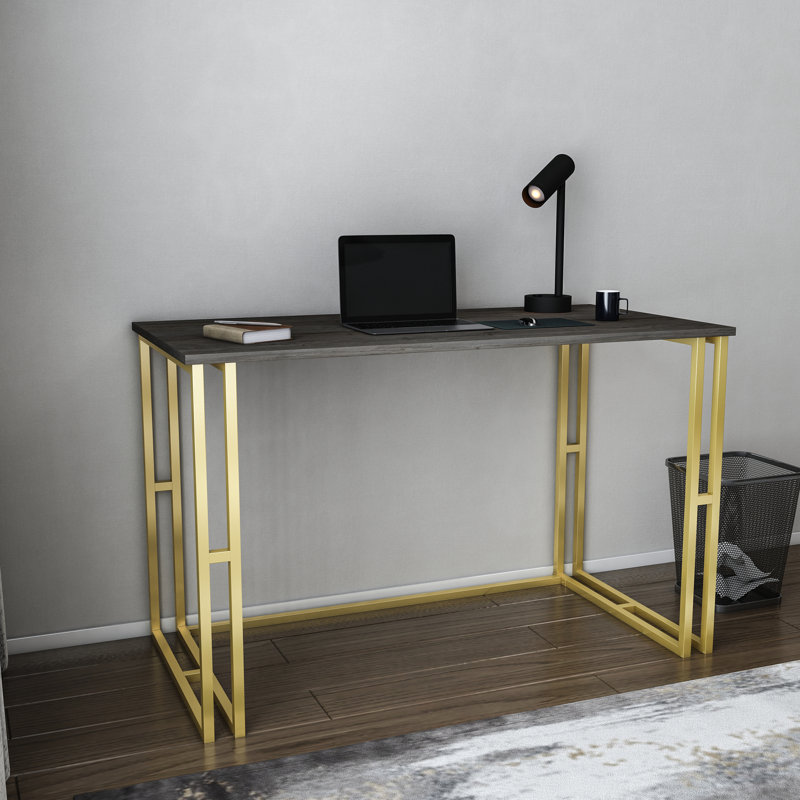 Kane 120cm W Rectangular Computer Desk, Wenge/Gold
