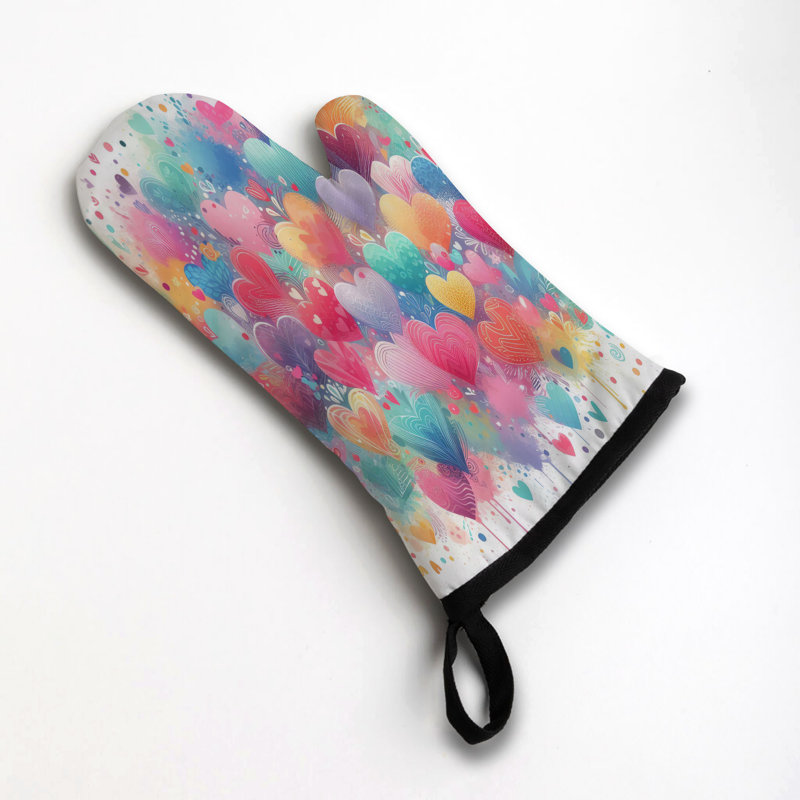 Paint Splashed Hearts Oven Mitt Cotton Twill
