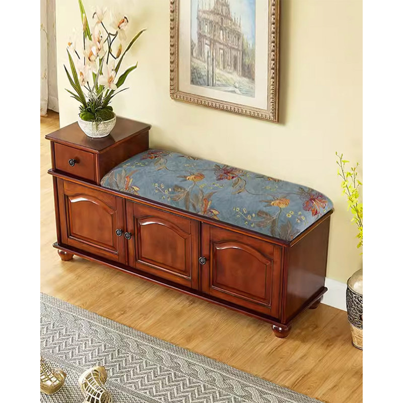 Solid Rubberwood Shoe Cabinet with Seating, 23.62" H x 39.37" W x 13.78" D