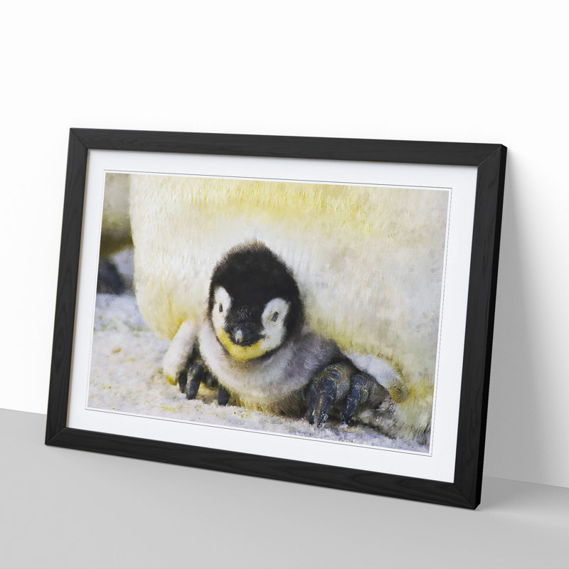 Baby Penguin - Picture Frame Painting, 27cm H x 36cm W x 2cm D, Black Framed