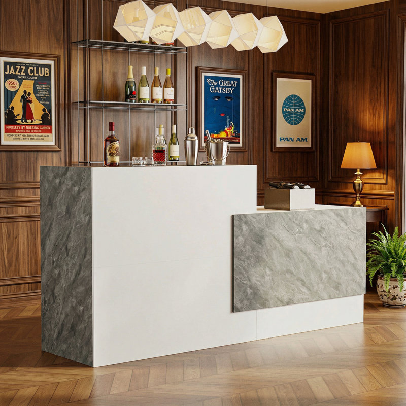 Modern 2-Tier Home Bar with Spacious Counter & Shelves