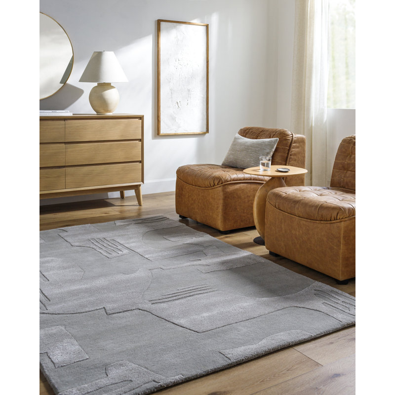 Hand-Tufted Beige Wool and Viscose Rectangular Rug 2' x 3'