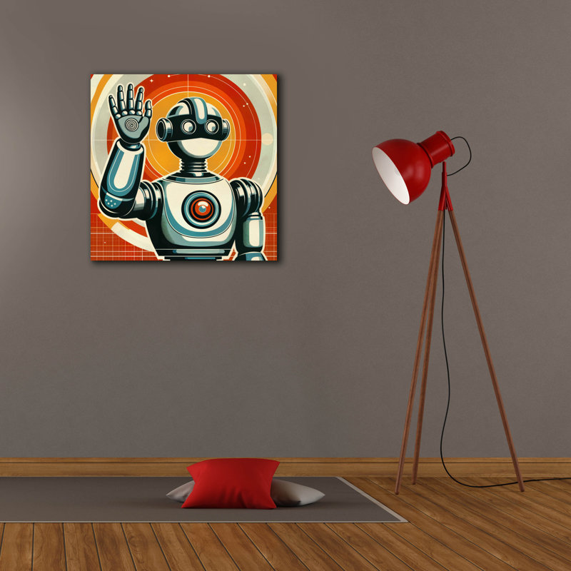 Toile épique Graffiti «Retro Robot Hello» par Rey Klimt, 26 po x 26 po, H 26 po x l 26 po