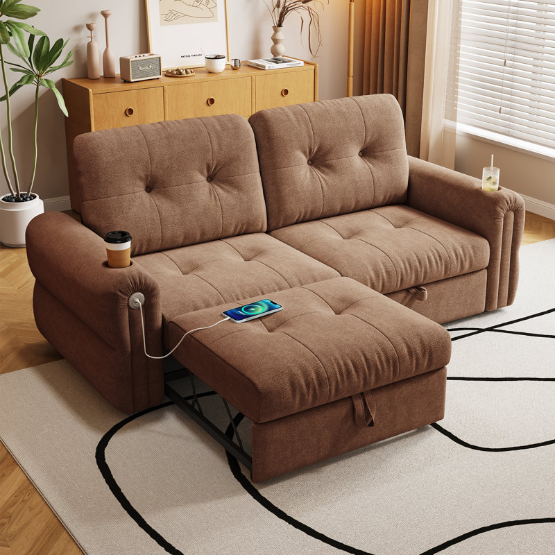 Multifunctional Modern Chenille Sofa Bed, Steel Frame, Home & Office