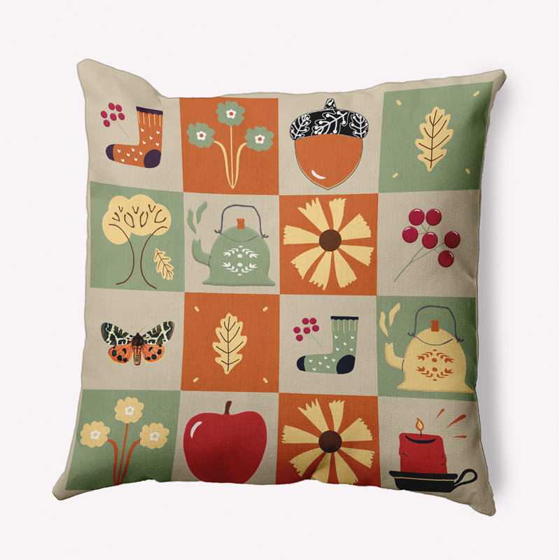 Coussin décoratif intérieur / extérieur Fall Windows, Carré, H 18 po x l 18 po, Crème brûlée