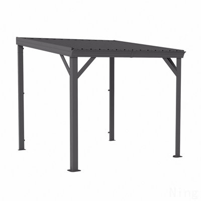 Pavillon de jardin 8 X 8 pi, pour l'extérieur avec toit incliné en acier galvanisé et système de drainage (gris)