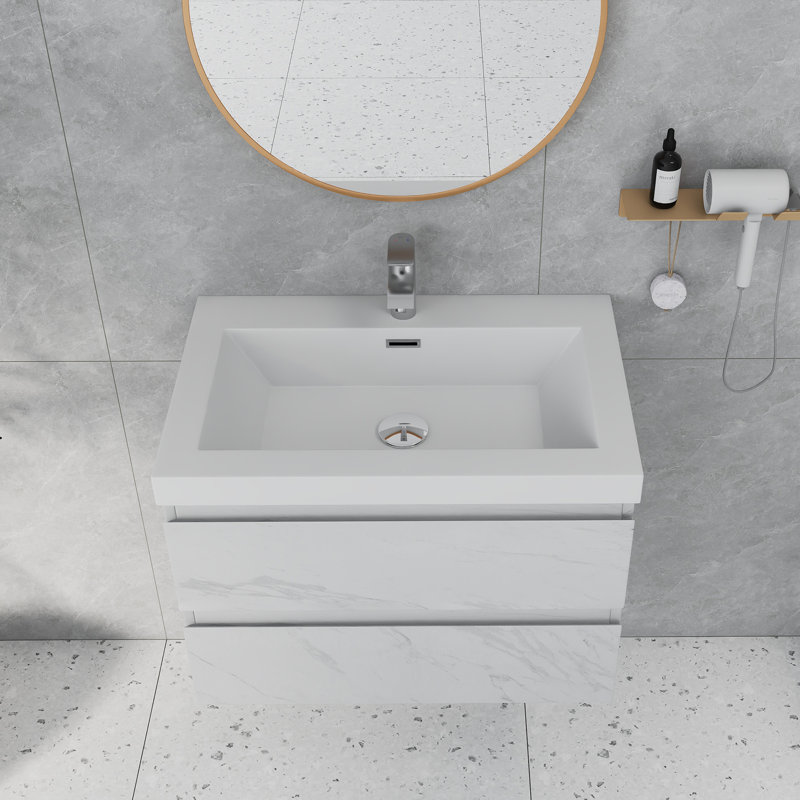 Armoire de salle de bain murale intégrée à double tiroir 30 pouces Modern Jazz White, Blanc Jazz