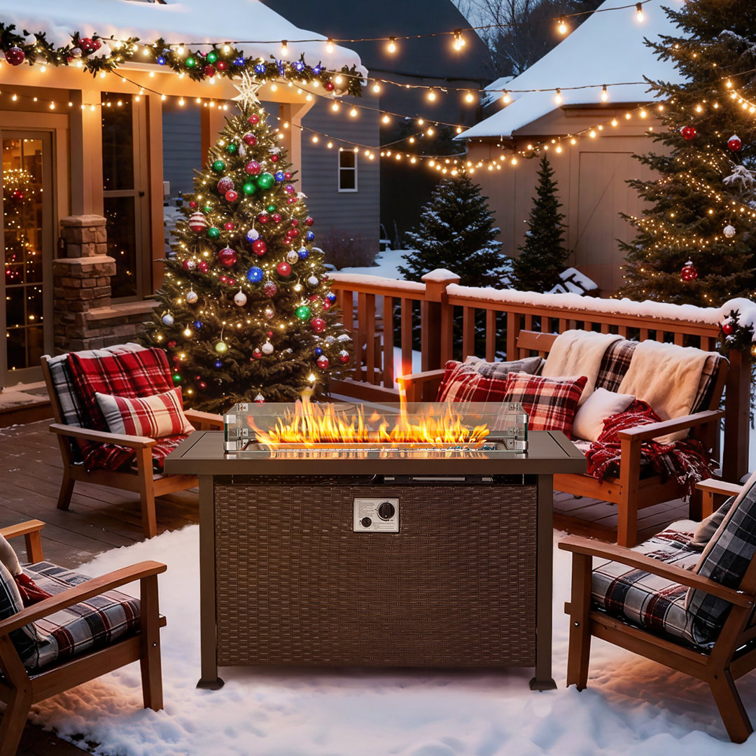 44'' x 27.5'' Outdoor Rectangular Rattan Propane Gas Fire Pit Table for Outside Patio HOMREST