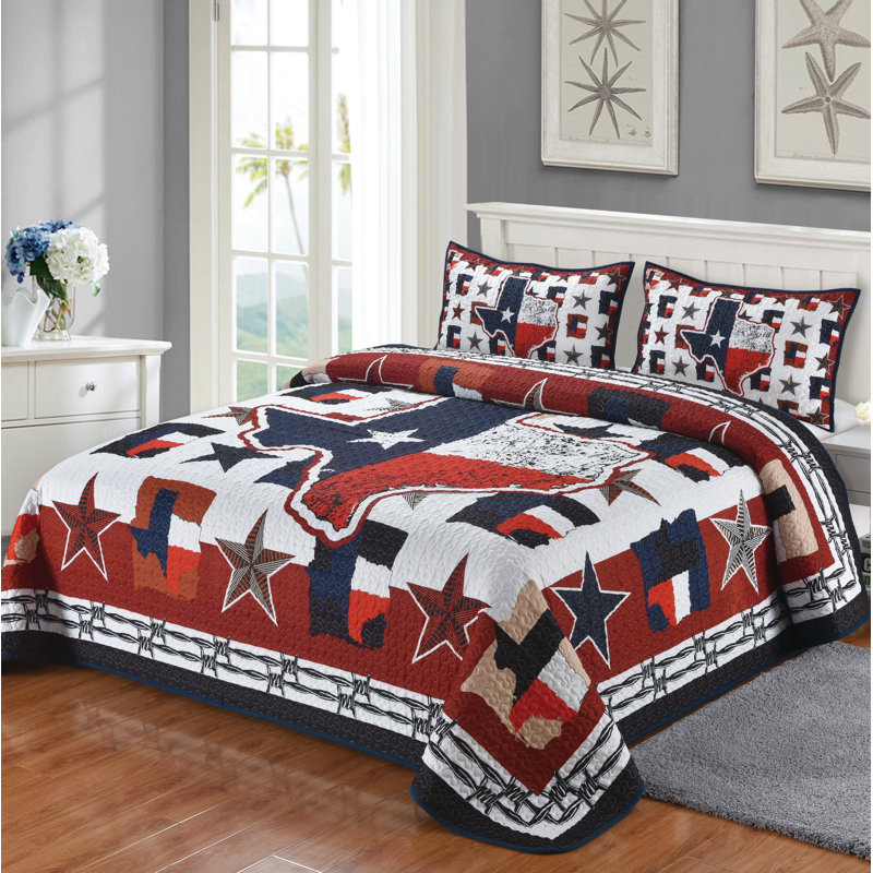 Ensemble de literie de courtepointe en forme d'étoile solitaire rouge, blanc et bleu 