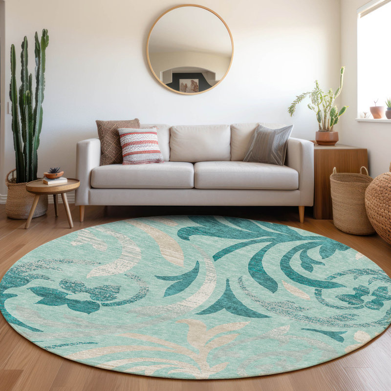 Washable Floral Indoor / Outdoor Rug, Round 8'