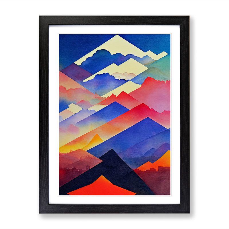 Watercoloured Mountain Landscape No.3 - Framed Print, Black Framed, 34cm H x 25cm W x 2cm D