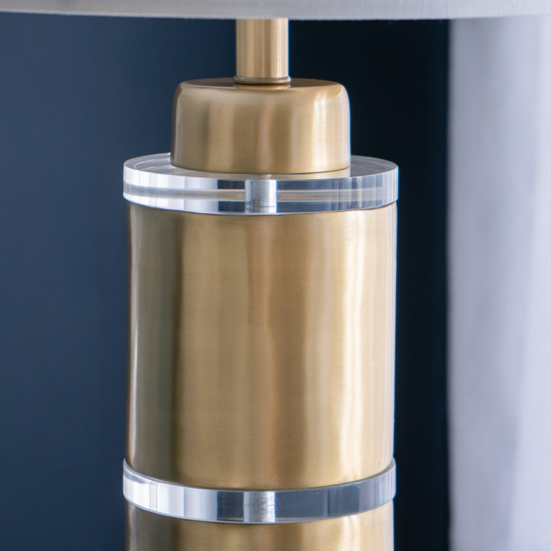 Lampe de table cylindrique dorée et blanche 15 po x 25,5 po avec abat-jour tambour en tissu - Lampe d'appoint élégante pour la maison (assemblage de l'abat-jour requis)