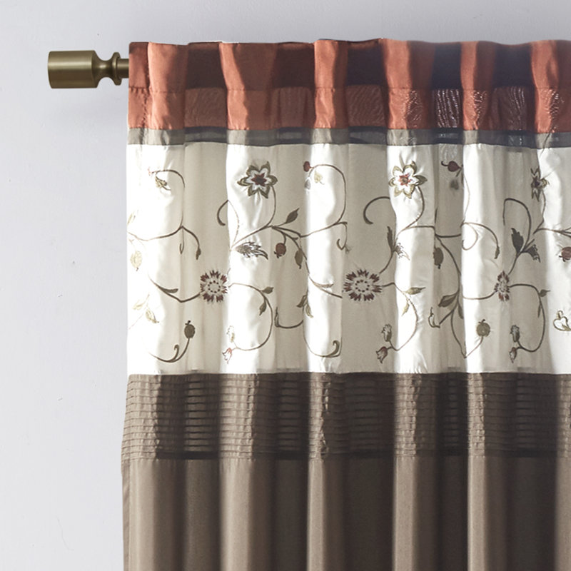 Spice Embroidered Ground Length Blackout Curtain Panel