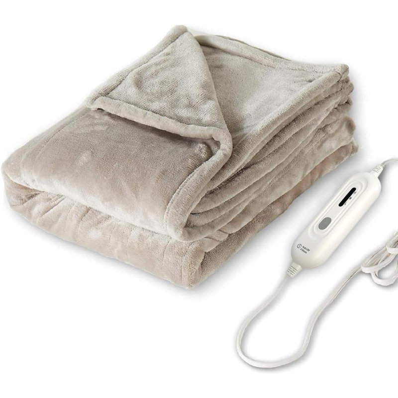 Tefici Electric Heated Blanket Throw, Super Cozy Soft 2-Layer Flannel 50" x 60" Heated Throw with 3 Heating Levels & 4 Hours Auto Off, Machine Washable, ETL&FCC Certified, Home Office Use,Camel