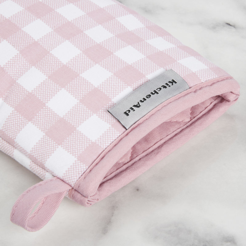 KitchenAid Gingham 2-Piece Oven Mitt, Rose, 5.50""W x 10""L