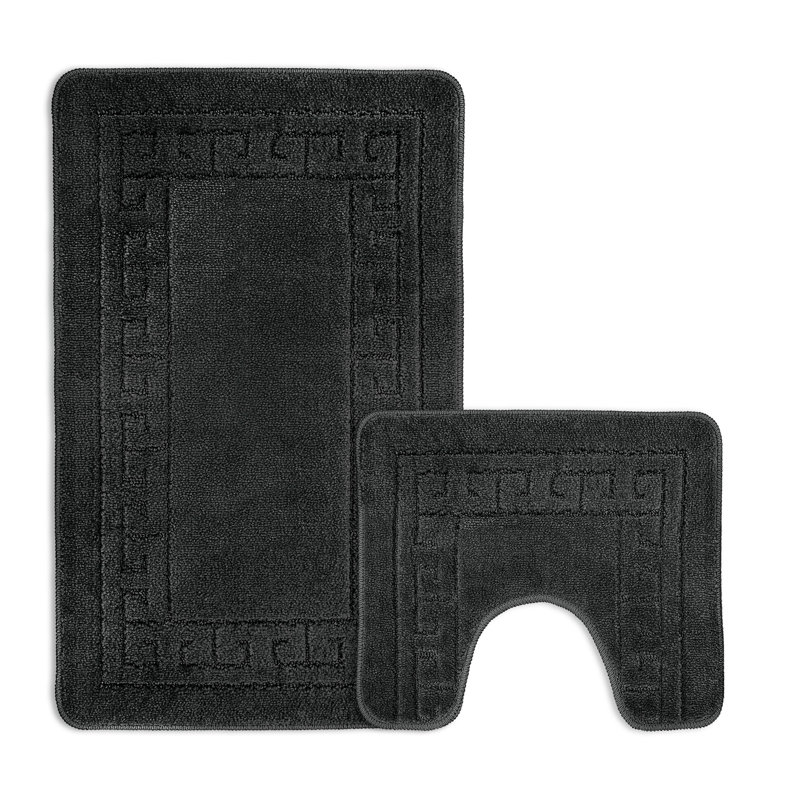 Kelya Greek Key Bath Set, Charcoal