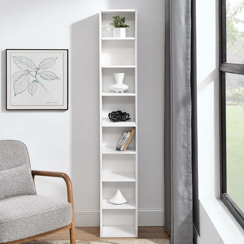 Étagère à 8 niveaux pour médias, armoire de rangement compacte pour CD et DVD avec tablettes réglables, bibliothèque haute étroite pour bureau à domicile, bibliothèque multifonctionnelle à deux étages