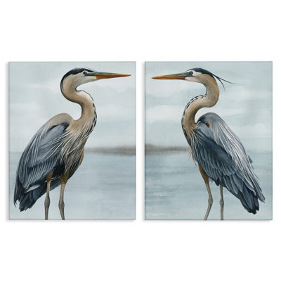 " Detailed Heron Bird Duo " by Grace Popp 2 - Pieces Painting Print