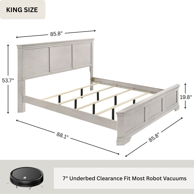 Ailany 6 Piece Bedroom Set, King, Antique White, 6 Pcs: Bed, 2 Nightstands, Dresser, Mirror, Chest